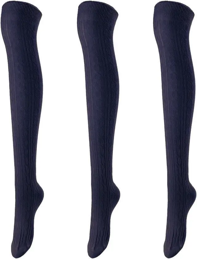 Main image of Lovely Annie Women's 3 Pairs Incredible Durable Super Soft Unique Over Knee High Thigh High Cotton Socks Size 6-9 A1024(Navy)