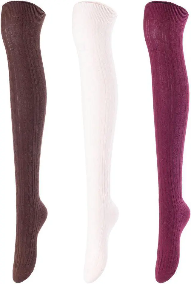 Main image of Lovely Annie Women's 3 Pairs Incredible Durable Super Soft Unique Over Knee High Thigh High Cotton Socks Size 6-9 A1024 (Coffee,Beige,Wine)
