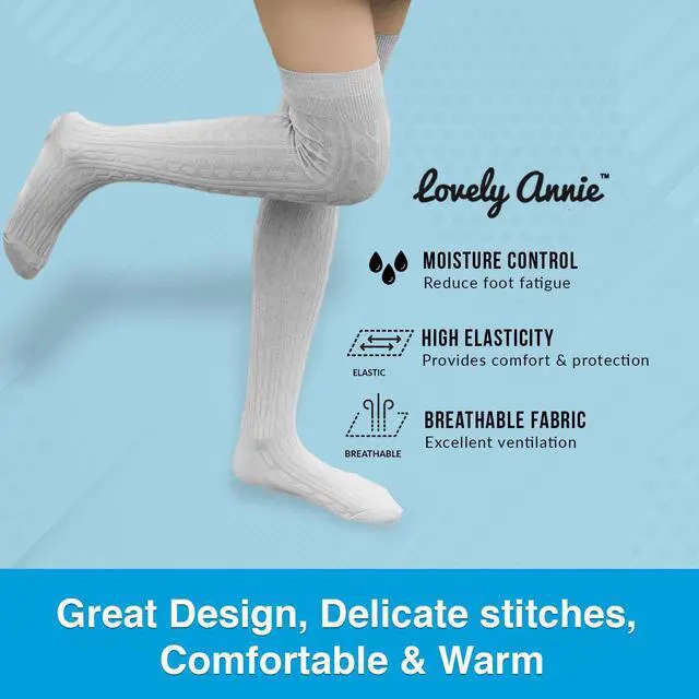 Alt view image 6 of 6 - Lovely Annie Women's 3 Pairs Incredible Durable Super Soft Unique Over Knee High Thigh High Cotton Socks Size 6-9 A1024 (Black,Dark Grey,Grey)