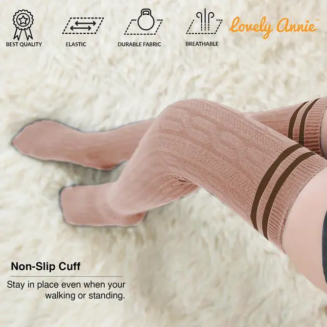 Alt view image 5 of 6 - Lovely Annie Big Girl's Women's 5 Pairs Incredible Durable Super Soft Unique Over Knee High Thigh High Cotton Socks Size 6-9 A1023(Khaki)