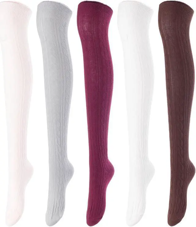 Main image of Lovely Annie Women's 5 Pairs Incredible Durable Super Soft Unique Over Knee High Thigh High Cotton Socks Size 6-9 A1024(Beige,LG,Wine,Cream,Coffee)