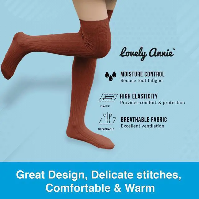 Alt view image 3 of 3 - Lovely Annie Women's 3 Pairs Incredible Durable Super Soft Unique Over Knee High Thigh High Cotton Socks Size 6-9 A1024(Coffee)