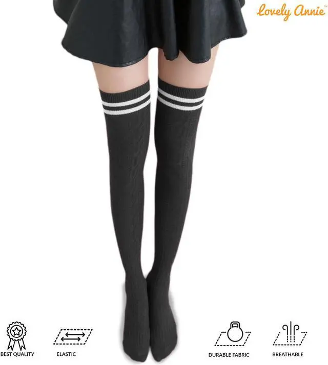 Alt view image 4 of 6 - Lovely Annie Women's 5 Pairs Incredible Durable Super Soft Unique Over Knee High Thigh High Cotton Socks Size 6-9 A1023(Black)