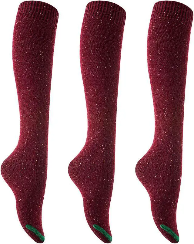 Main image of Lian LifeStyle Women's 3 Pairs Cute High Knee Cotton Socks, Cozy Fluffy Fancy with a Wide Color and Size Range Size 6-9 L158212(Wine)