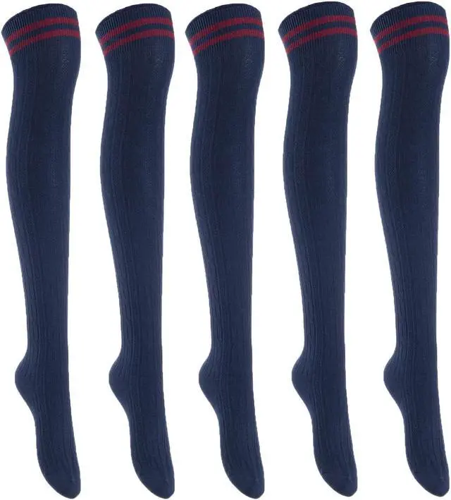 Main image of Lian LifeStyle Women's 5 Pairs Adorable Comfortable Soft Thigh High Over Knee High Cotton Socks Size 6-9 L1023(Navy)