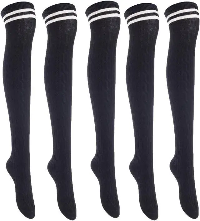 Main image of Lian LifeStyle Women's 5 Pairs Adorable Comfortable Soft Thigh High Over Knee High Cotton Socks Size 6-9 L1023(Black)