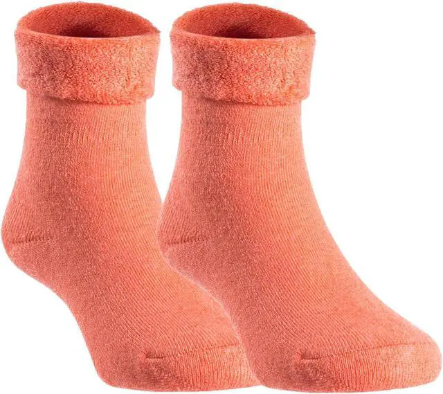 Main image of Lian LifeStyle Children 2 Pairs Wool Crew Socks. Super Comfortable, Soft and Durable HRL1801 Size 0M-6M (Orange) 2p-2