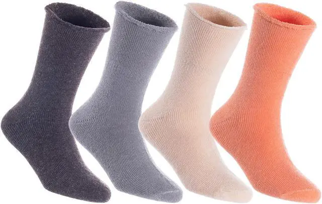 Main image of Lian LifeStyle Fantastic Children's 3 Pairs Wool Crew Socks Super Comfortable, Soft, and Durable LK0601 Size 9Y-11Y (Coffee,Grey,Beige,Orange)