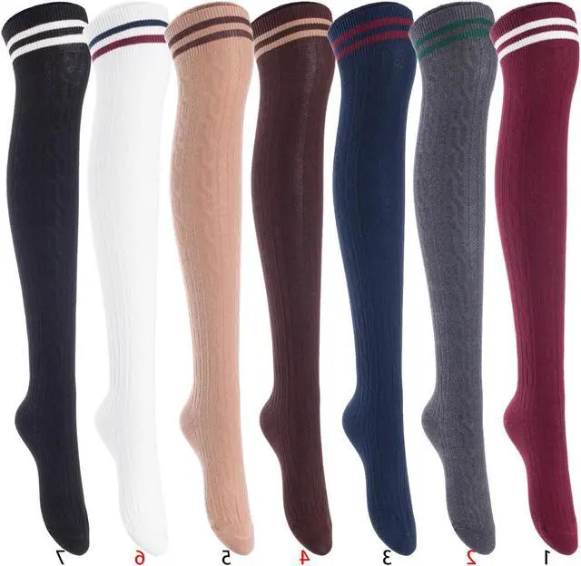 Main image of Lian LifeStyle Women's 5 Pairs Adorable Comfortable Soft Thigh High Over Knee High Cotton Socks Size 6-9 L1023(Assorted)