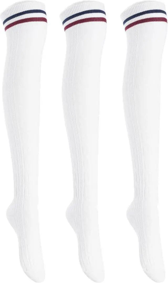 Main image of Lian LifeStyle Women's 3 Pairs Adorable Comfortable Soft Thigh High Over Knee High Cotton Socks Size 6-9 L1023(White)
