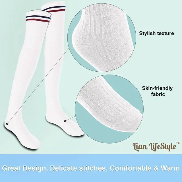 Alt view image 7 of 7 - Lian LifeStyle Women's 3 Pairs Adorable Comfortable Soft Thigh High Over Knee High Cotton Socks Size 6-9 L1023(Assorted)