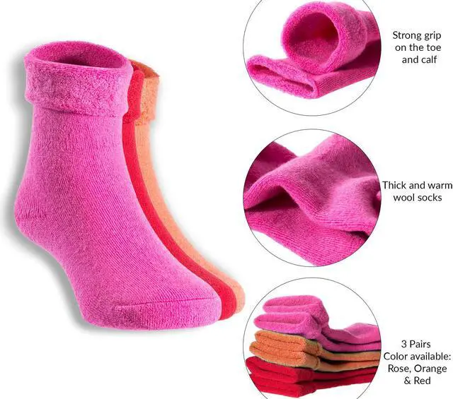 Alt view image 2 of 4 - Lian LifeStyle Children 2 Pairs Wool Crew Socks. Super Comfortable, Soft and Durable HRL1801 Size 0M-6M (Orange) 2p-2