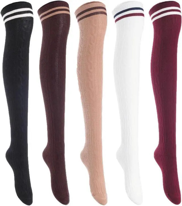 Alt view image 3 of 7 - Lian LifeStyle Women's 5 Pairs Adorable Comfortable Soft Thigh High Over Knee High Cotton Socks Size 6-9 L1023(Assorted)