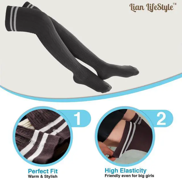 Alt view image 4 of 5 - Lian LifeStyle Women's 5 Pairs Adorable Comfortable Soft Thigh High Over Knee High Cotton Socks Size 6-9 L1023(Black)