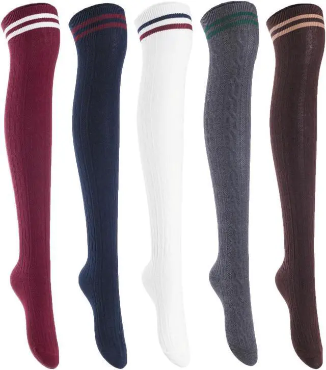 Alt view image 2 of 7 - Lian LifeStyle Women's 5 Pairs Adorable Comfortable Soft Thigh High Over Knee High Cotton Socks Size 6-9 L1023(Assorted)