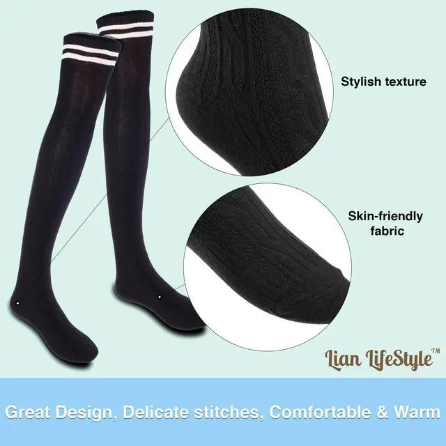 Alt view image 7 of 7 - Lian LifeStyle Women's 5 Pairs Adorable Comfortable Soft Thigh High Over Knee High Cotton Socks Size 6-9 L1023(Assorted)