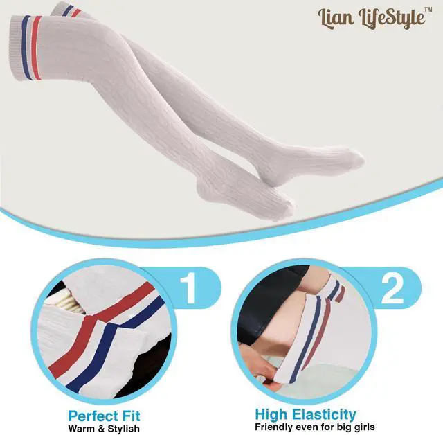 Alt view image 4 of 5 - Lian LifeStyle Women's 3 Pairs Adorable Comfortable Soft Thigh High Over Knee High Cotton Socks Size 6-9 L1023(White)