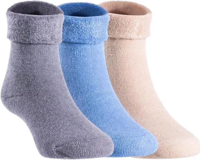 Main image of Lian LifeStyle 3 Pairs Fantastic Children's Wool Crew Socks, Soft, Super Comfortable, Adorable and Durable HRL1801 Size 12M-24M (Blue, Gray, Beige)