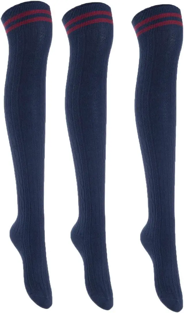 Main image of Lian LifeStyle Women's 3 Pairs Adorable Comfortable Soft Thigh High Over Knee High Cotton Socks Size 6-9 L1023(Navy)