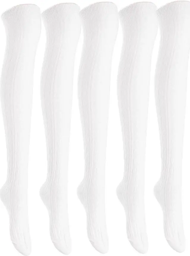 Main image of Lian LifeStyle Women's 5 Pairs Adorable Comfortable Soft Thigh High Over Knee High Cotton Socks Size 6-9 L1024 (Cream)