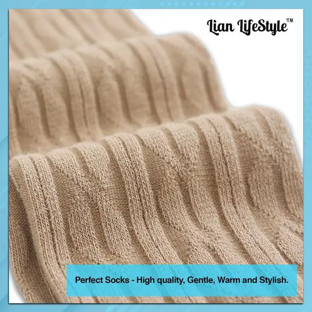 Alt view image 3 of 4 - Lian LifeStyle Exquisite Big Girl's Women's 3 Pairs Thigh High Cotton Socks. Super Comfortable Female Socks in Vibrant Colors 6-9 L1024(Beige)