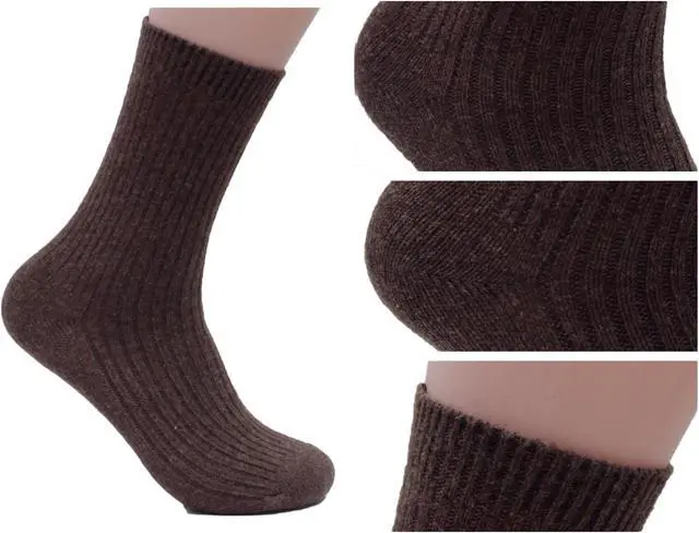 Alt view image 4 of 4 - Lian LifeStyle Men's 1 Pair Ultralight Wool Crew Socks Breathable For All-Season & Weather FS03 Size 6-9(Brown)