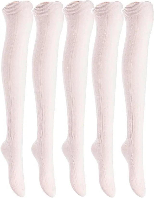 Main image of Women's 4 Pairs Super Durable, Awesome, Comfortable, Soft Thigh High Cotton Boot Socks MJ1024 Size 6-9(Beige)