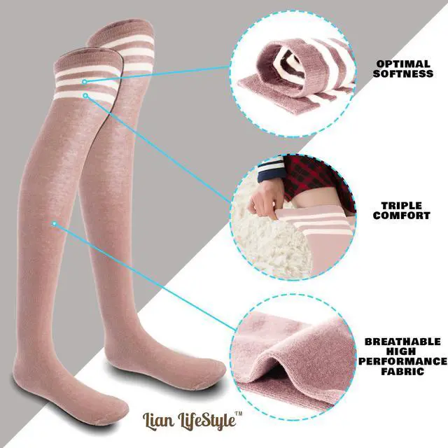 Alt view image 4 of 5 - Lian LifeStyle Women's 5 Pairs Adorable Comfortable Soft Thigh High Over Knee High Cotton Socks Size 6-9 L1022(Khaki)