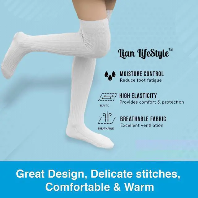 Alt view image 4 of 4 - Lian LifeStyle Women's 3 Pairs Adorable Comfortable Soft Thigh High Over Knee High Cotton Socks Size 6-9 L1024(Cream)