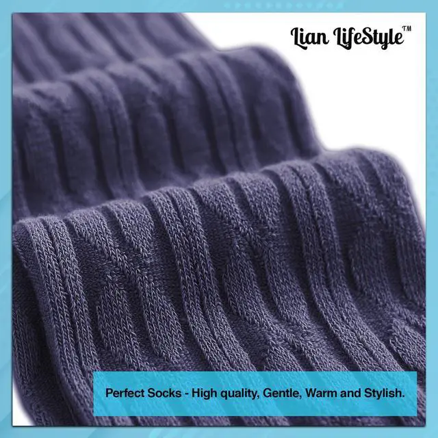 Alt view image 3 of 4 - Lian LifeStyle Women's 3 Pairs Adorable Comfortable Soft Thigh High Over Knee High Cotton Socks Size 6-9 L1024(Navy)