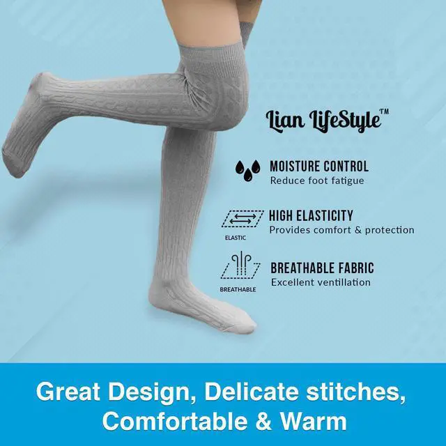 Alt view image 7 of 7 - Lian LifeStyle Women's 3 Pairs Adorable Comfortable Soft Thigh High Over Knee High Cotton Socks Size 6-9 L1024 (Assorted)