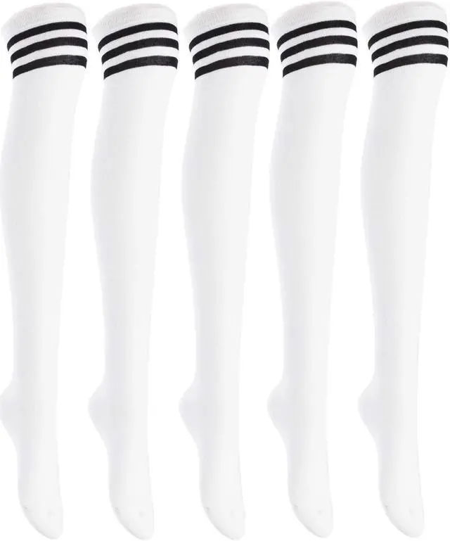 Main image of Lian LifeStyle Women's 5 Pairs Adorable Comfortable Soft Thigh High Over Knee High Cotton Socks Size 6-9 L1022(White)