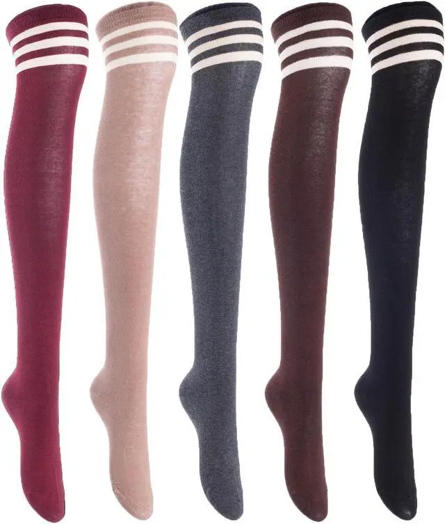 Main image of Lian LifeStyle Big Girl's Women's 5 Pairs Adorable Comfortable Soft Thigh High Over Knee High Cotton Socks Size 6-9 L1022(Random)