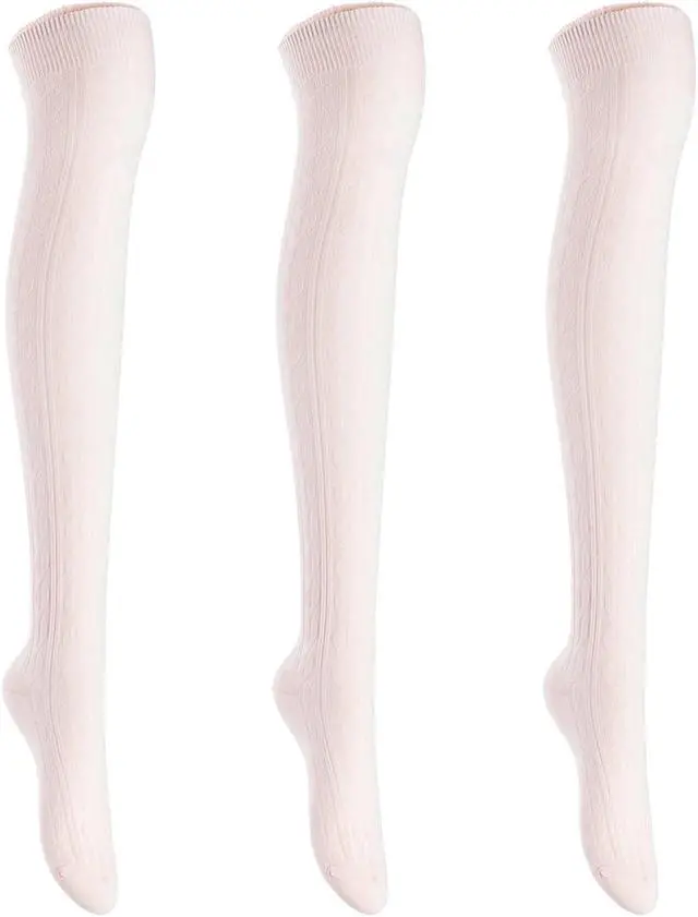 Main image of Lian LifeStyle Exquisite Big Girl's Women's 3 Pairs Thigh High Cotton Socks. Super Comfortable Female Socks in Vibrant Colors 6-9 L1024(Beige)