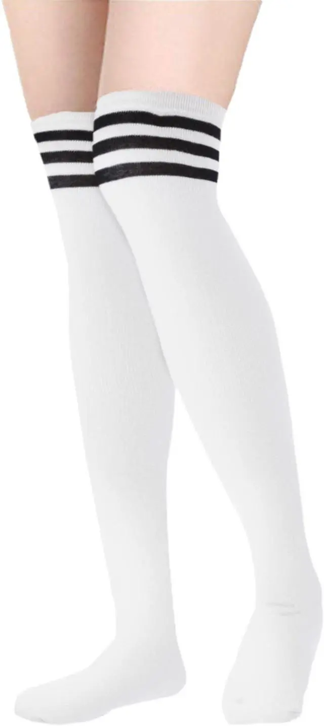 Alt view image 4 of 5 - Lian LifeStyle Women's 5 Pairs Adorable Comfortable Soft Thigh High Over Knee High Cotton Socks Size 6-9 L1022(White)