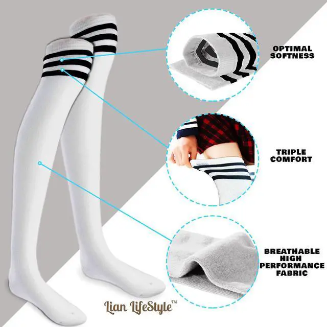 Alt view image 3 of 5 - Lian LifeStyle Women's 5 Pairs Adorable Comfortable Soft Thigh High Over Knee High Cotton Socks Size 6-9 L1022(White)