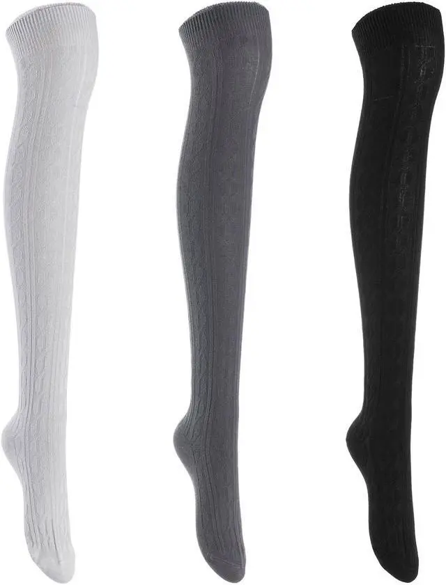 Alt view image 3 of 7 - Lian LifeStyle Women's 3 Pairs Adorable Comfortable Soft Thigh High Over Knee High Cotton Socks Size 6-9 L1024 (Assorted)