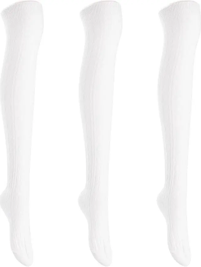 Main image of Lian LifeStyle Women's 3 Pairs Adorable Comfortable Soft Thigh High Over Knee High Cotton Socks Size 6-9 L1024(Cream)