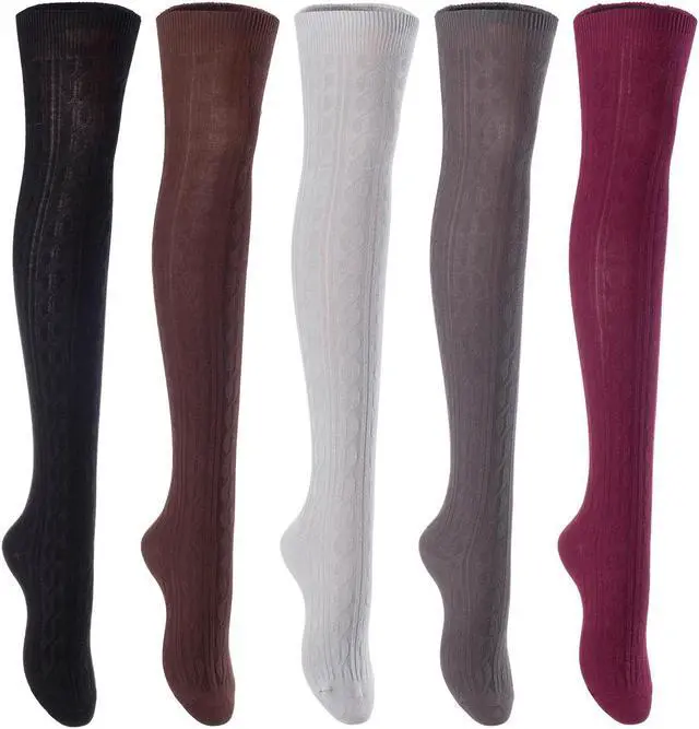 Main image of Lian LifeStyle Women's 5 Pairs Adorable Comfortable Soft Thigh High Over Knee High Cotton Socks Size 6-9 L1024(Assorted)