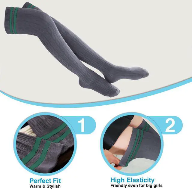 Alt view image 6 of 7 - Meso Women's Big Girl's 4 Pairs Splendid Knee High Cotton Socks, Strong yet Soft, Cozy and Stylish Size 6-9 M1023 (Dark Grey, Coffee, Khaki, White)