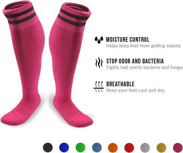 Alt view image 2 of 5 - Meso Children's 2 Pairs Ultra Comfortable Lightweight and Breathable Knee High Sports Crew Socks - High Quality Performance Sports Long Socks Size XS(Rose)