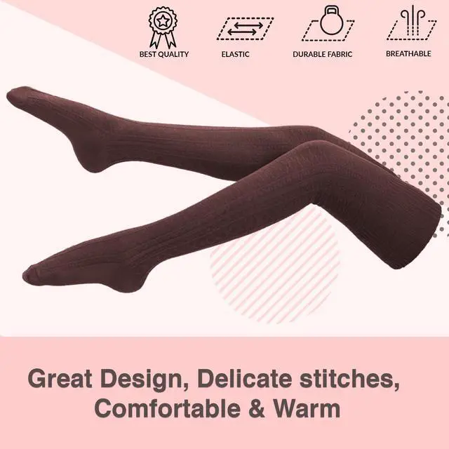 Alt view image 5 of 6 - Meso Big Girl's Women's 2 Pairs Awesome Thigh High Cotton Socks, Comfortable, Soft and Super Durable M1025 6-9 2p-06 (Coffee)