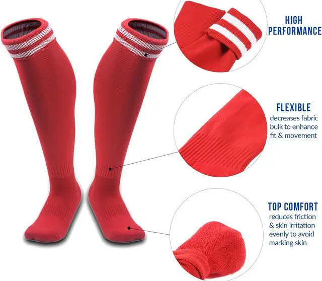 Alt view image 3 of 6 - Meso Boy's 1 Pair Ultra Comfortable Lightweight and Breathable Knee High Sports Crew Socks - High Quality Performance Sports Long Socks Size S Red