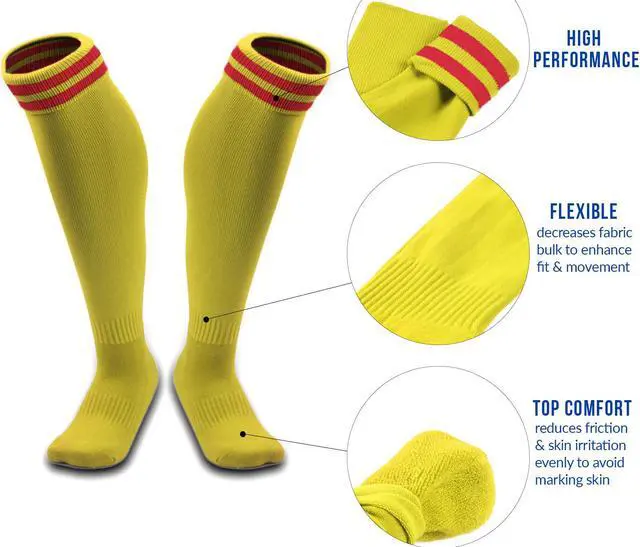 Alt view image 3 of 6 - Meso Girl's 1 Pair Ultra Comfortable Lightweight and Breathable Knee High Sports Crew Socks - High Quality Performance Sports Long Socks Size XS Yellow