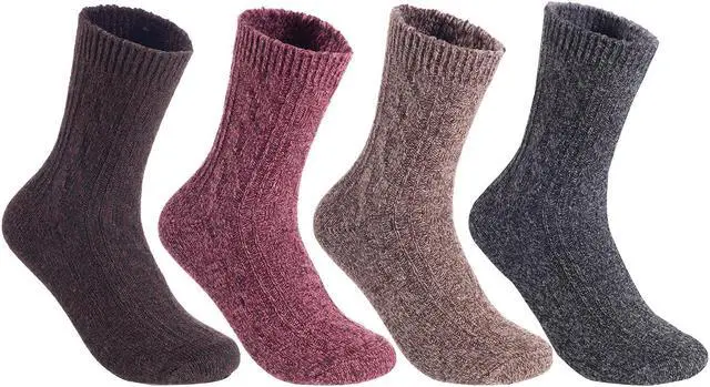 Main image of Women's 4 Pairs Extra Comfortable Cozy Wool Crew Socks. Sweat Absorbent Great Activewear for Fun Sports Size 6-9 HR1613 Assorted