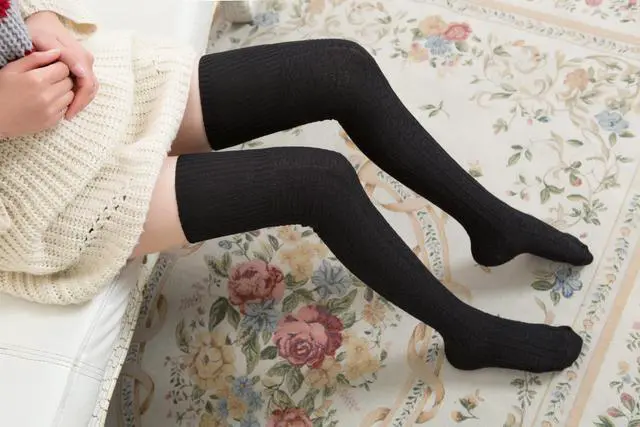 Alt view image 7 of 7 - Meso Big Girl's Women's 3 Pairs Awesome Thigh High Cotton Socks, Comfortable, Soft and Super Durable Size 6-9 M1025-08 (Grey, Dark Grey, Beige)