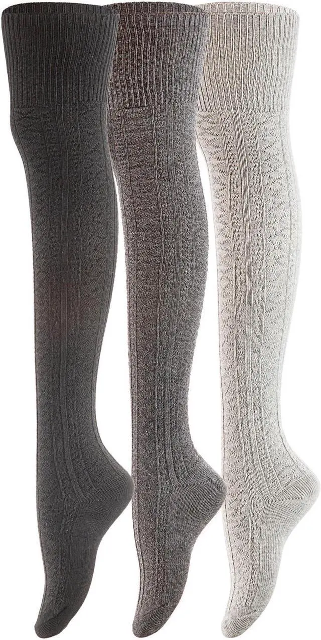 Main image of Meso Big Girl'sWomen's 3 Pairs Awesome Thigh High Cotton Socks, Comfortable, Soft and Super Durable Size 6-9 M1025-06 (Grey, Dark Grey, Black)