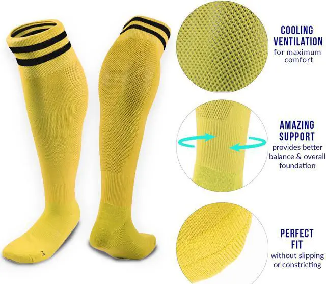 Alt view image 3 of 5 - Meso Children's 1 Pair Ultra Comfortable Lightweight and Breathable Knee High Sports Crew Socks - High Quality Performance Sports Long Socks Size M(Yellow)
