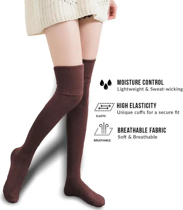 Alt view image 4 of 6 - Meso Big Girl's Women's 2 Pairs Awesome Thigh High Cotton Socks, Comfortable, Soft and Super Durable M1025 6-9 2p-06 (Coffee)