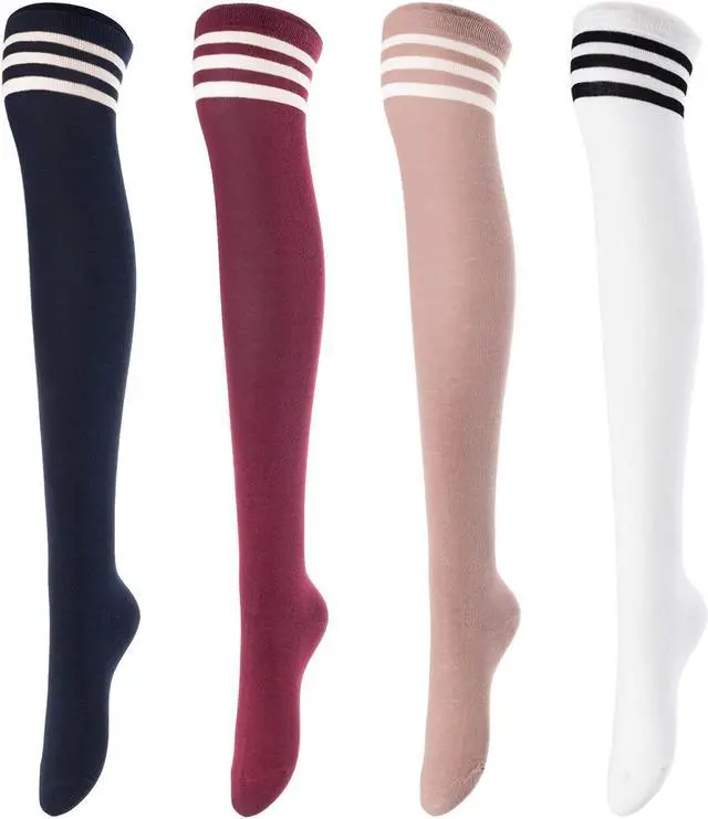 Main image of Meso Women's Big Girl's 4 Pairs Splendid Knee High Cotton Socks, Strong yet Soft, Cozy and Stylish Size 6-9 M1022 (Navy, Wine, Khaki, White)